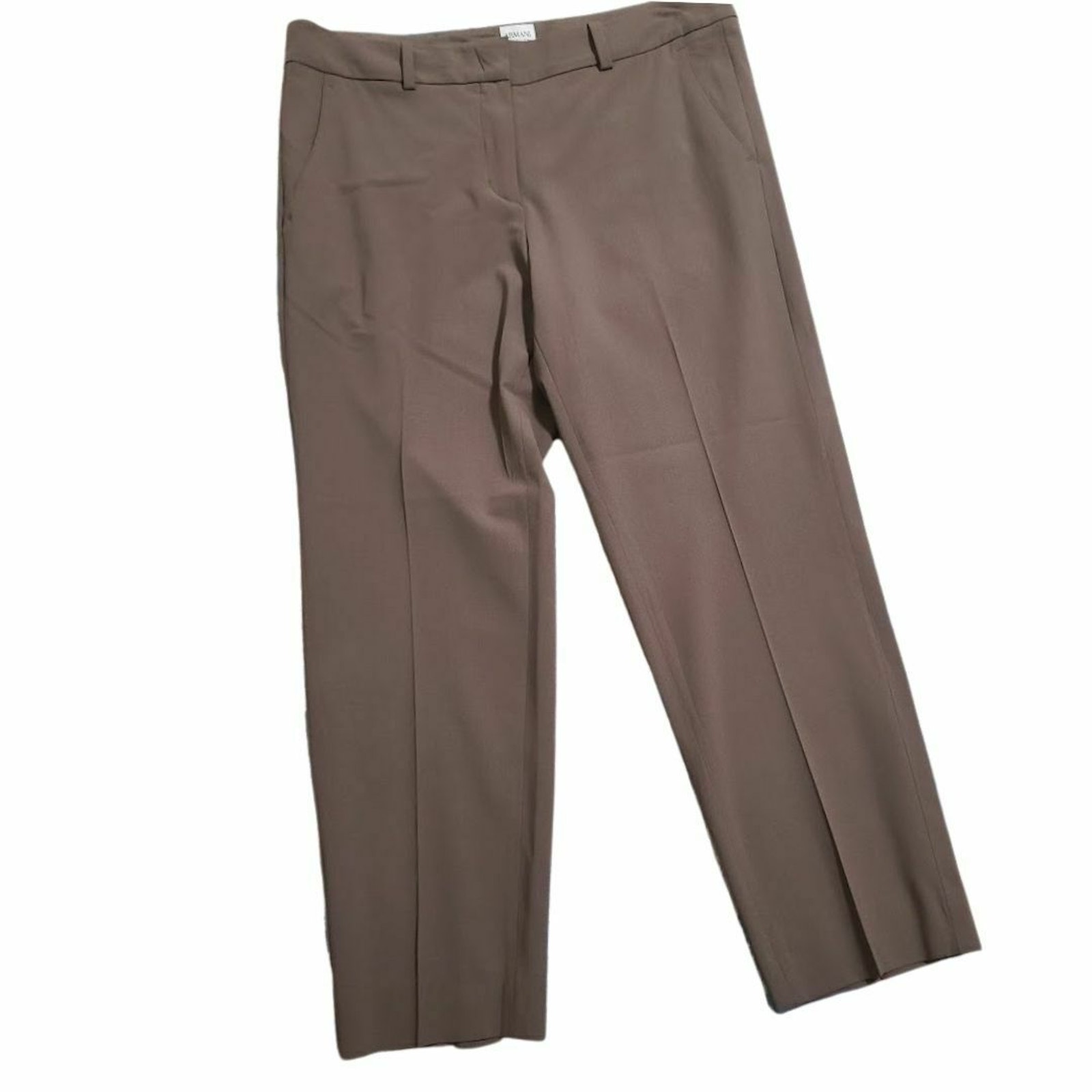 Armani Collezioni Ankle Pants Brown Crop Stretch Wool Size 10 Flat Front Pockets